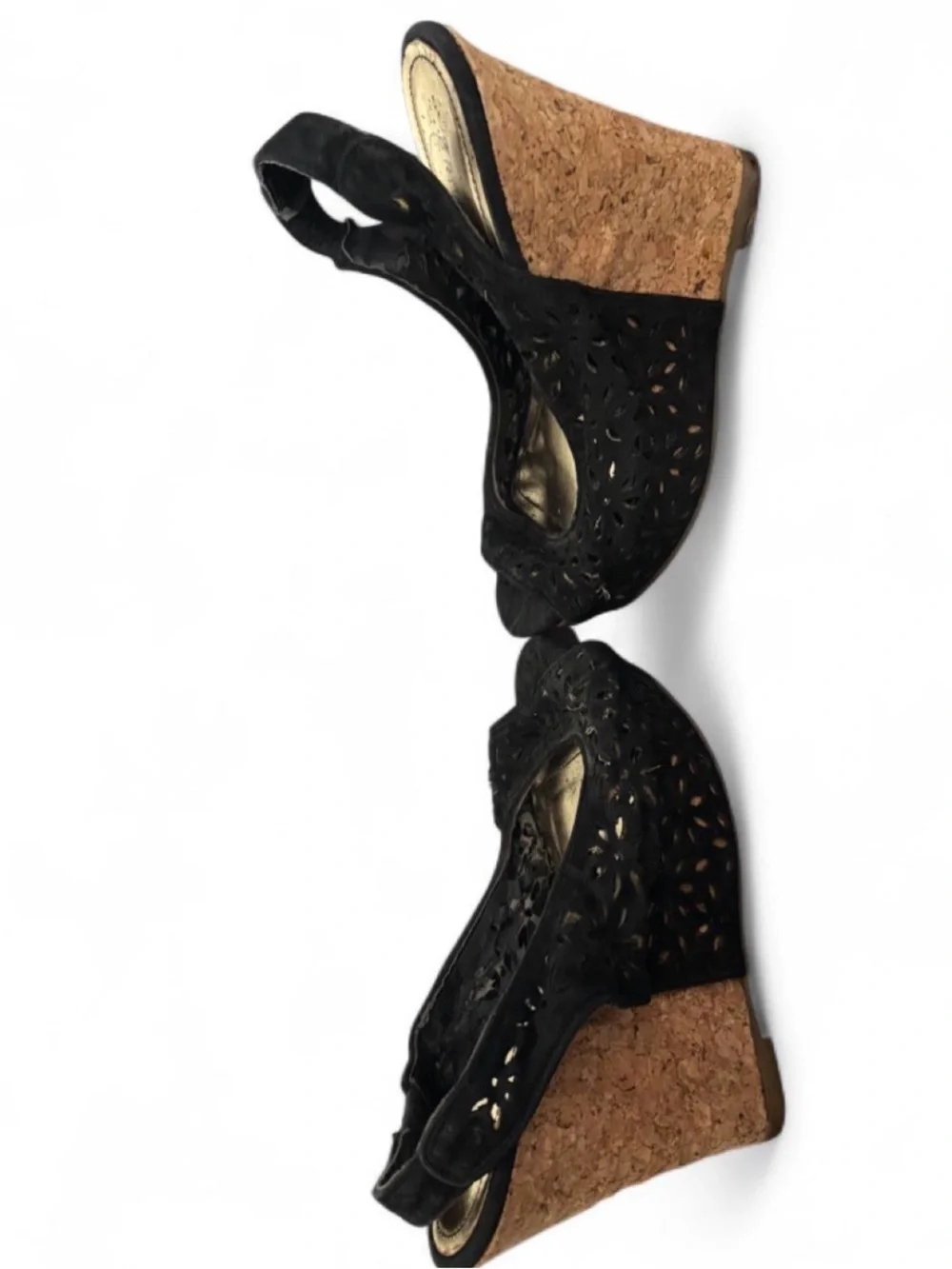 Black Cork Wedge Peep-Toe sandals